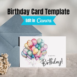 Happy Birthday Card - DIGITAL Download - Printable Birthday Card Featuring Colorful Balloons - Printable Happy Birthday Card -Printable Card