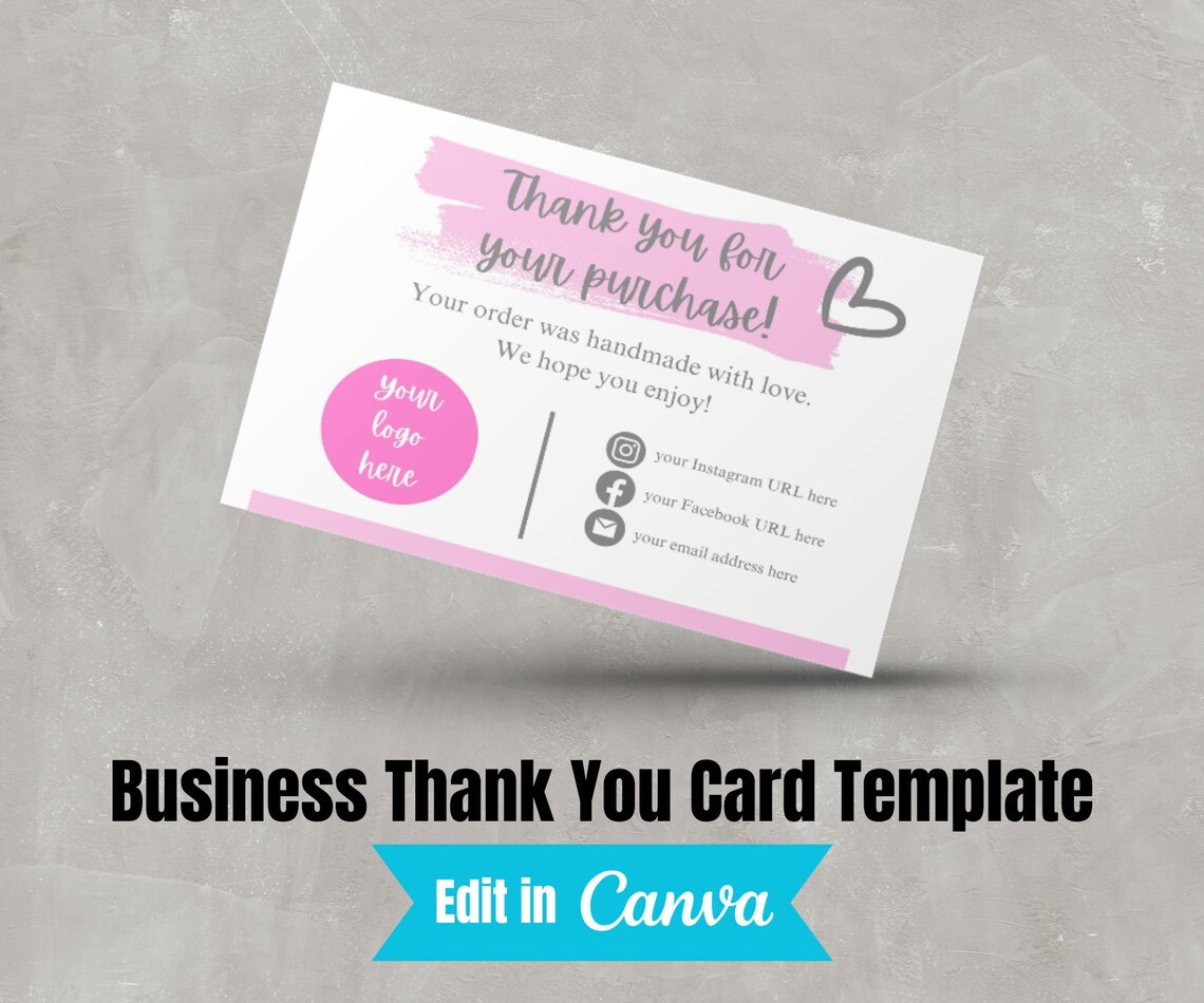Editable in CANVA Business Thank You Insert Card Template Pink CANVA ...