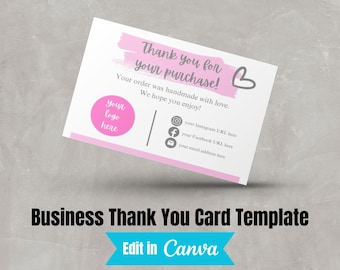 Editable in CANVA Business Thank You Insert Card Template Modern Pink ...