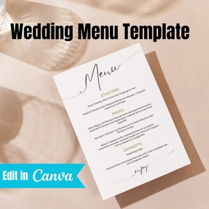 Wedding Menu Template, Printable Menu Card, Wedding Menu Printable, Instant Download