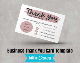 Small Business Thank You Card | Instant Download | Package Inserts | Appreciation Notes | Canva Template | Editable Printable