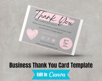 Small Business Thank You Card | Instant Download | Package Inserts | Appreciation Notes | Canva Template | Editable Printable