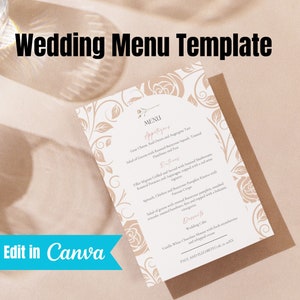 Wedding Menu Template, Printable Menu Card, Wedding Menu Printable, Instant Download