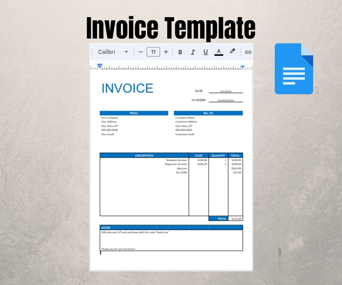 Invoice Template Pdf/google Docs/word. Business Invoice. Invoice Word