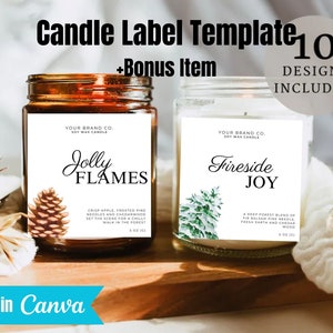 Holiday Candle Label Template, Editable Candle Label Design, Christmas Candle Label Template, Winter Candle Label, Jar Label, Canva Template