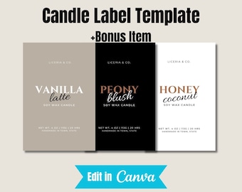 Printable Candle Label Template, Modern Candle Label Design, Personalised Candle Labels, Custom Product Label Template Editable in Canva