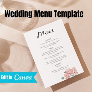 Wedding Menu Template, Printable Menu Card, Wedding Menu Printable, Instant Download