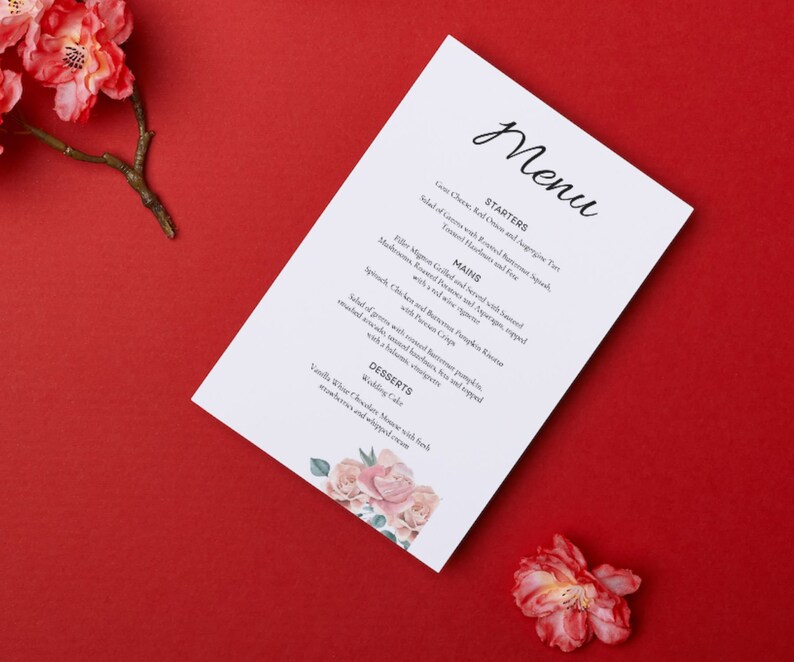 Wedding Menu Template, Printable Menu Card, Wedding Menu Printable ...