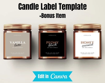 Printable Candle Label Template, Modern Candle Label Design, Personalised Candle Labels, Custom Product Label Template Editable in Canva