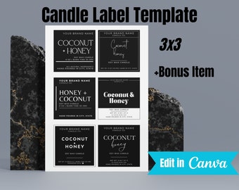 Editable Candle Label Bundle, Modern Candle Label Designs, Custom Candle Labels, DIY Candle Sticker, Small Business, Canva Template