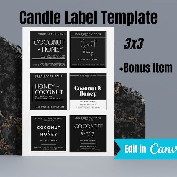 Editable Candle Label Bundle, Modern Candle Label Designs, Custom Candle Labels, DIY Candle Sticker, Small Business, Canva Template