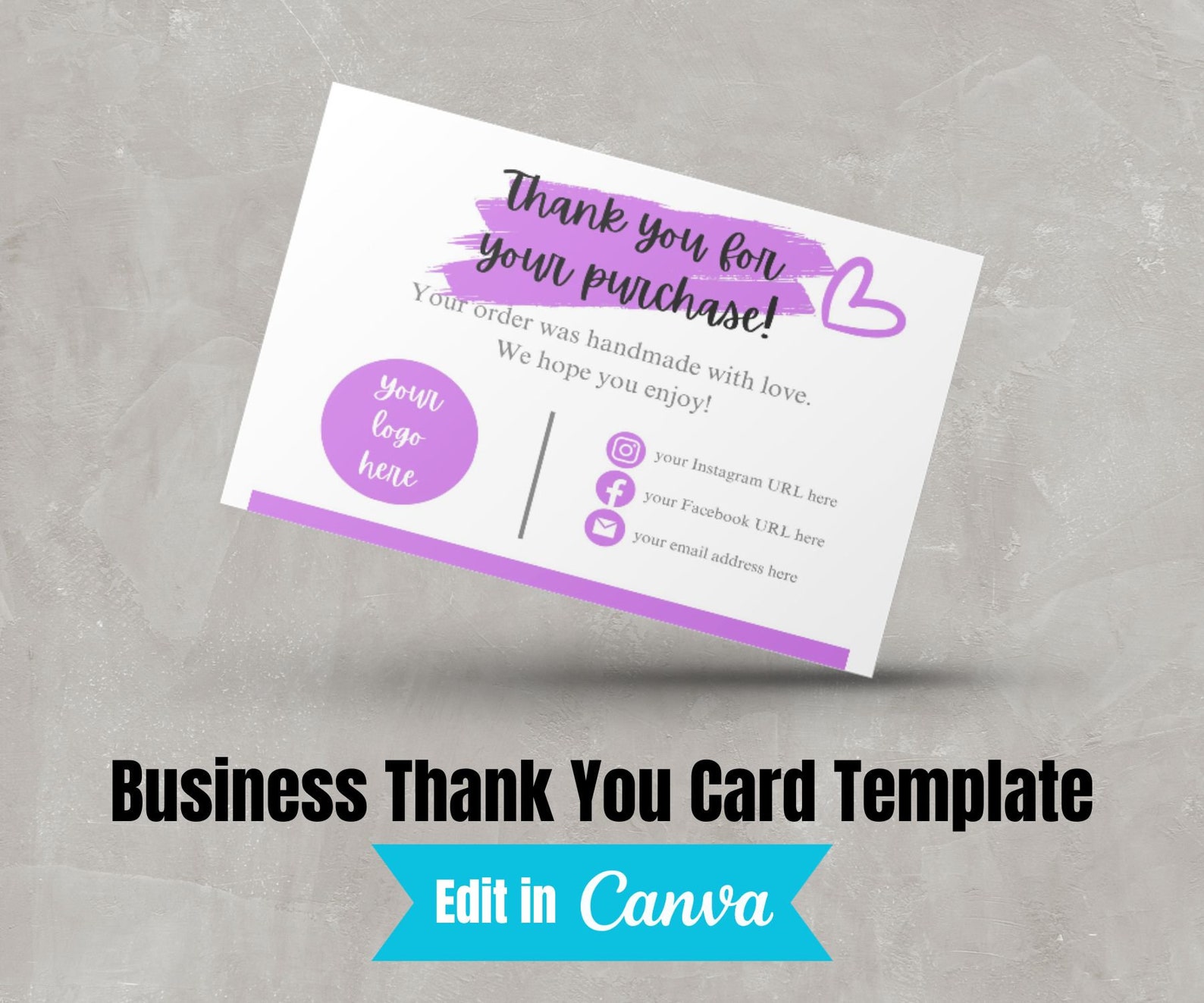 Editable in CANVA Business Thank You Insert Card Template Pink CANVA ...