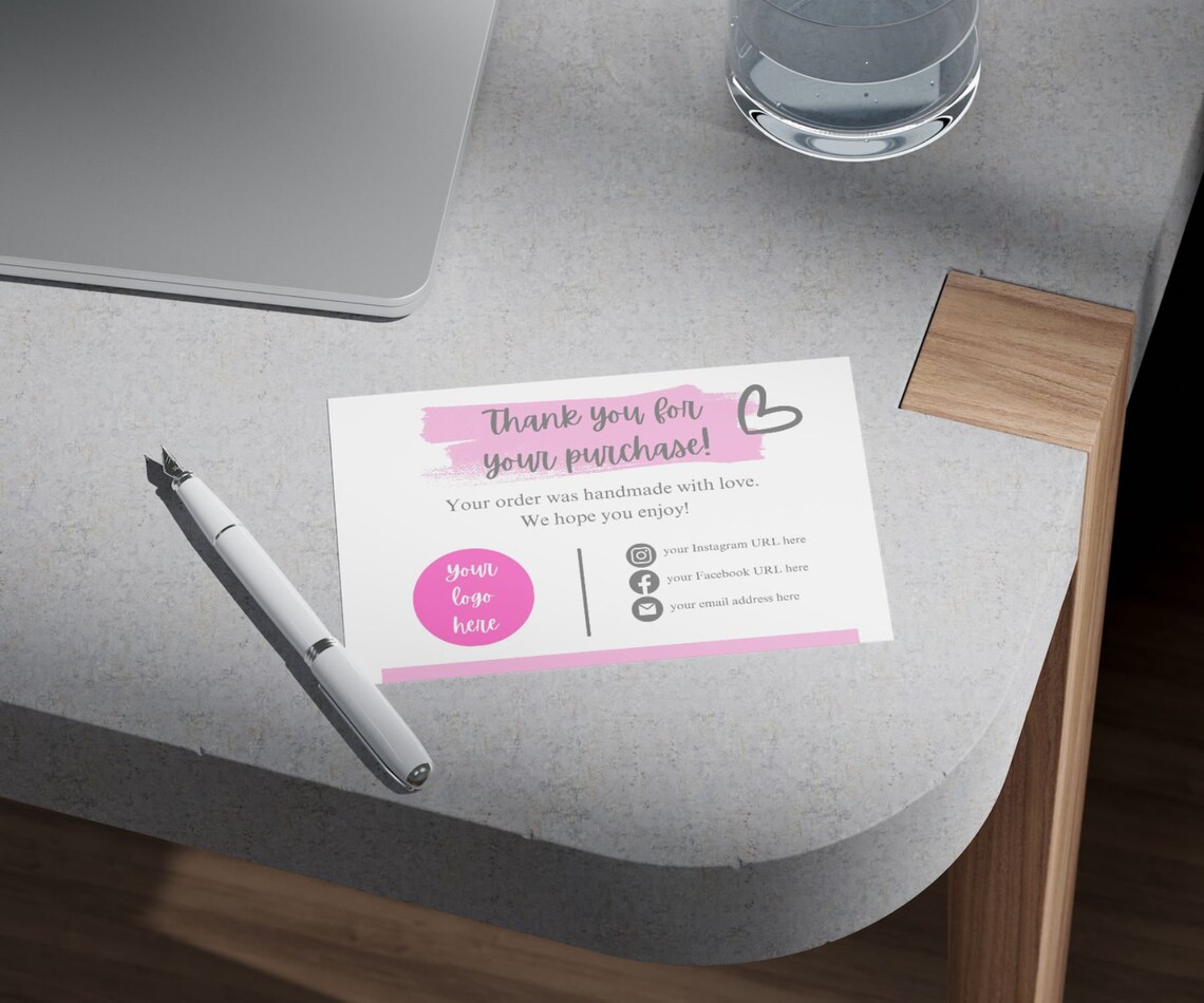 Editable in CANVA Business Thank You Insert Card Template Pink CANVA ...