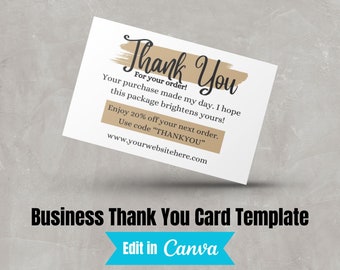 Small Business Thank You Card | Instant Download | Package Inserts | Appreciation Notes | Canva Template | Editable Printable