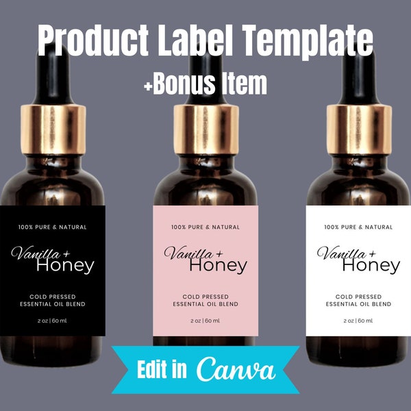 Editable Product Label, Custom Label Template, Stylish Dropper Essential Oil Label Design, DIY Label Bottle Label - 1oz 2oz 4oz label