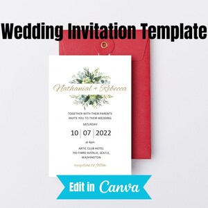 Greenery Wedding Invitation Template, Eucalyptus Wedding Invitation card, Greenery Gold Wedding invitation template Download