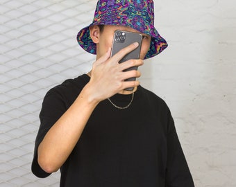 Trippy Psychedelic Reversible Bucket Hat Rave Hat Trippy Unisex Festival clothing Rave Accessories Rave Bucket Hat
