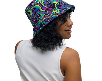 Sombrero de pescador reversible psicodélico psicodélico Sombrero rave Accesorios para festivales de música psicodélica Traje rave para hombre Sombrero de pescador rave