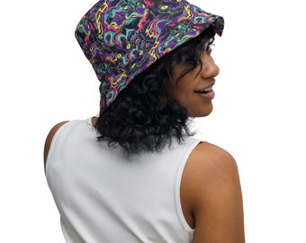 Trippy Cat Festival Bucket Hat Psychedelic Rave Bucket Hat Festival Clothing Rave Accessories