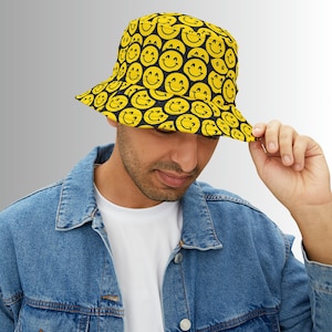Smiley Face Festival Bucket Hat Rave Bucket Hat Custom Bucket Hat Unisex Bucket Hat Unisex Festival clothing Rave accessories