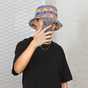 Trippy Smiley Face Bucket Hat Reversible Bucket Hat Rave Hat Trippy Music Festival Accessories Mens Rave Outfit Rave Bucket Hat EDM