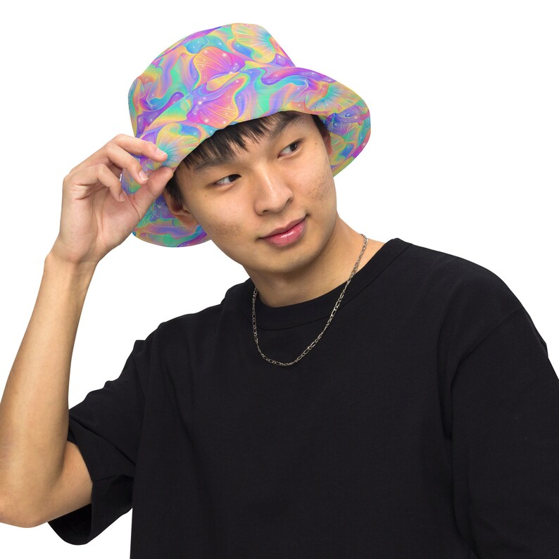 Trippy Iridescent Reversible Bucket Hat Psychedelic Rave Bucket Hat ...