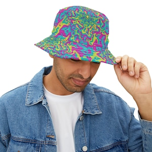 Trippy Psychedelic Reversible Bucket Hat Rave Hat Trippy Unisex Festival clothing Rave Accessories Rave Bucket Hat