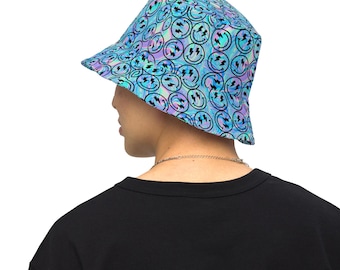 Psychedelic Lightning Smiley Face Bucket Hat Trippy Happy Face Bucket Hat Festival Bucket Hat Festival Outfit