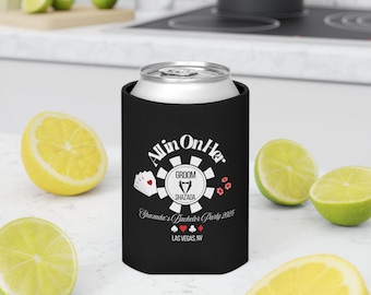 All in on Her Vegas Bachelor Party Can Cooler Bachelor Party Koozies Custom Wedding Koozie Bachelor Party Proposal Wedding Can Cooler