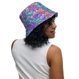Trippy Psychedelic Reversible Bucket Hat Rave Hat Trippy Unisex Festival clothing Rave Accessories Women&#39;s Festival Bucket Hat