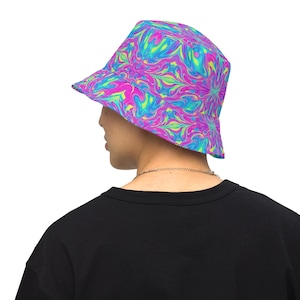 Trippy Psychedelic Reversible Bucket Hat Trippy Rave Bucket Hat Unisex Festival clothing Rave Accessories Rave Bucket Hat