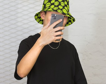 Smiley Face Festival Bucket Hat Rave Bucket Hat Custom Bucket Hat Unisex Bucket Hat Unisex Festival clothing Rave accessories