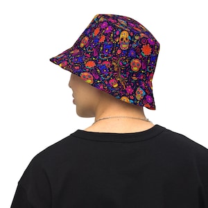 Day of the Dead Bucket Hat Halloween Bucket Hat Skull and Bones Hat Halloween Festival Clothing Floral Bucket Hat