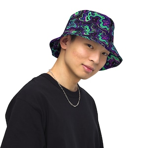 Trippy Psychedelic Reversible Bucket Hat Rave Hat Trippy Unisex Festival clothing Rave Accessories Rave Bucket Hat