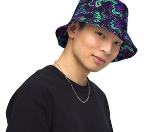 Trippy Psychedelic Reversible Bucket Hat Rave Hat Trippy Unisex Festival clothing Rave Accessories Rave Bucket Hat