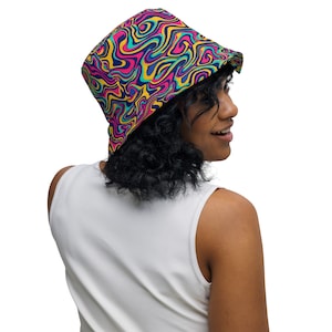 Trippy Psychedelic Wendehut Rave Festival Hut Festival Outfit Miami Fischerhut Damen Fischerhut Herrenhut