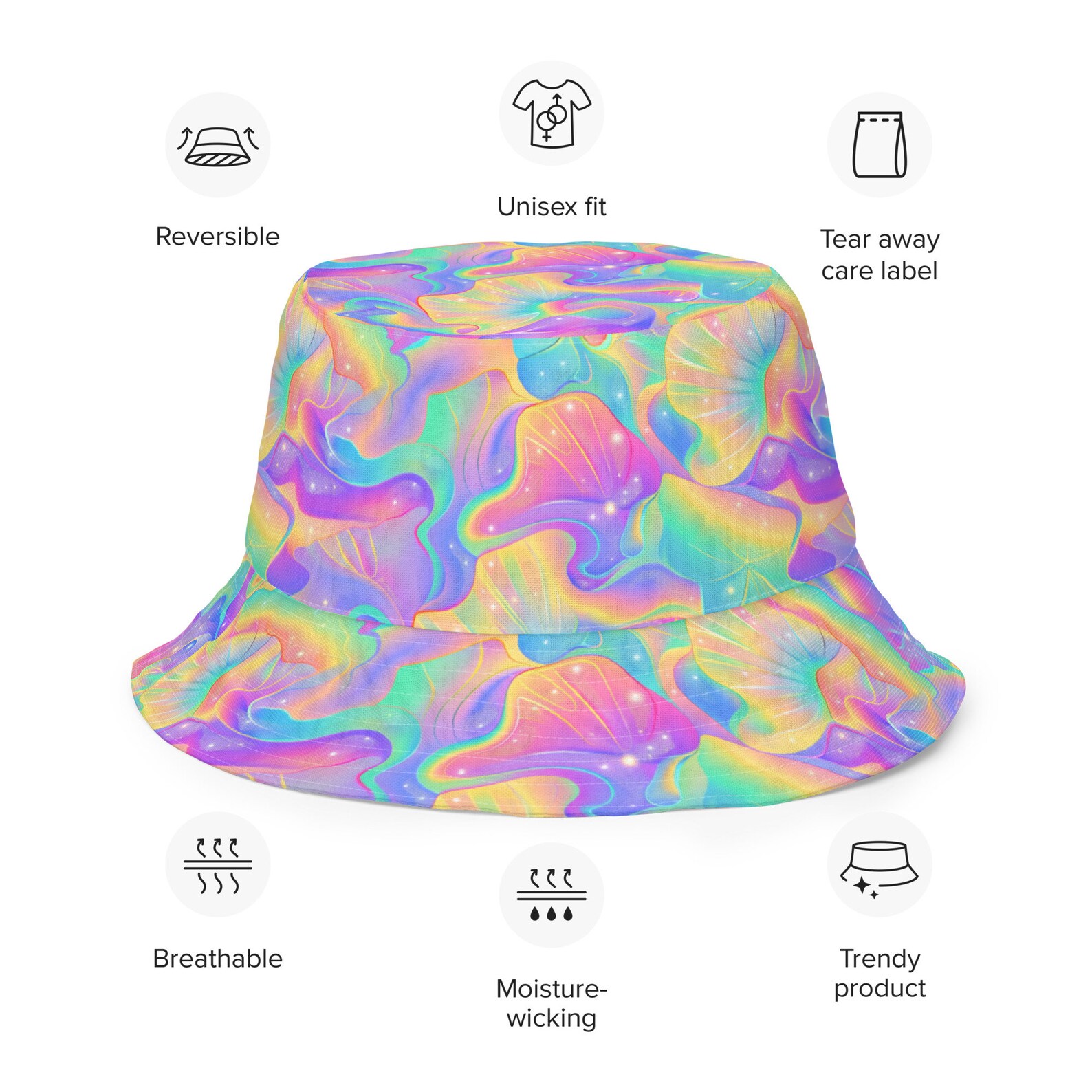 Trippy Iridescent Reversible Bucket Hat Psychedelic Rave Bucket Hat ...