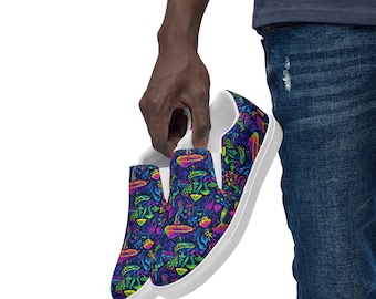 Psychedelic Mushroom Slip on Shoes Festival wear Men Mushroom Rave outfit Trippy Mushroom Shoes Psychedelic Festival Shoes