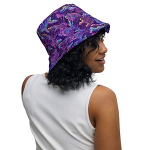 Trippy Psychedelic Reversible Bucket Hat Rave Hat Trippy Unisex Festival clothing Rave Accessories Custom Bucket Hat