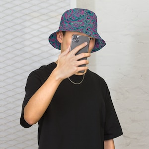 Trippy Psychedelic Reversible Bucket Hat Rave Hat Trippy Unisex Festival clothing Rave Accessories Rave Bucket Hat