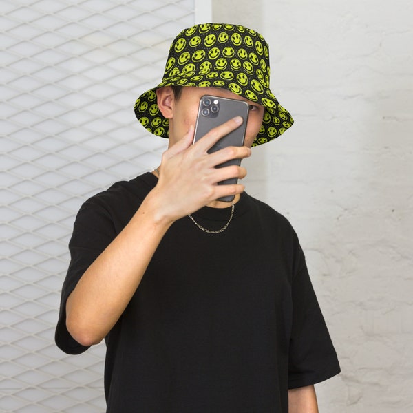 Smiley Face Festival Bucket Hat Rave Bucket Hat Custom Bucket Hat Unisex Bucket Hat Unisex Festival clothing Rave accessories