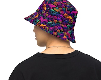Trippy Mushroom Reversible Bucket Psychedelic Mushroom Bucket Hat Reversible Festival Shroomy Hat Rave Hat/outfit Rave Bucket Hat