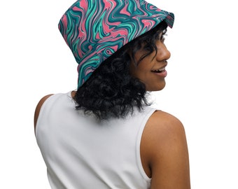 Trippy Psychedelic Reversible Bucket Hat Rave Hat Trippy Unisex Festival clothing Rave Accessories Rave Bucket Hat