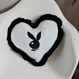 Handmade pillow embroidery Playboy Banny, scalloped pillow pleated