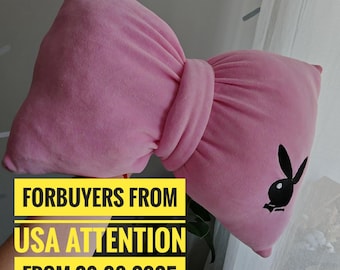 bow pillow with Playboy bunny embroidery,pink pillow, Gift for boyfriend, Valentine day romantic gift,Decorative Pillow