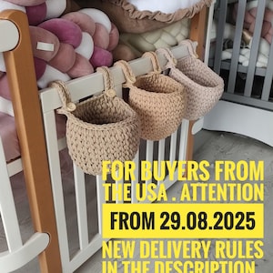 Baby Crib hanging storage Basket,  Gift for mom, bag organizer, crochet hanging basket for Baby cribs, pocket organizer Toy bag Diaper caddy