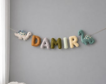 Personalized Felt Name Banner Custom Nursery Garland, Baby Shower Decor, Handmade garland Dinosaur, gift for baby birthday