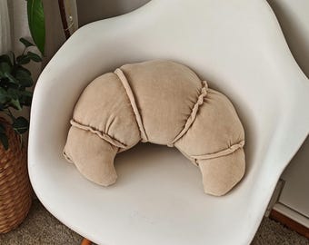 Handmade Croissant Pillow: Cotton Velour Home Decor