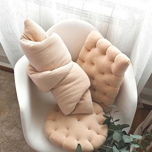 Almohadas de algodón con forma de galleta, tejido de terciopelo, cojines decorativos, almohadas de croissant, regalos para hermanas, decoración de sala de estar