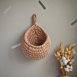 Hanging Cotton Knit Basket: Rustic Home Organizer